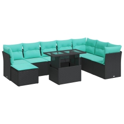 VIDAXL 9 Piece Garden Sofa Set With Cushions Poly Rattan Acacia In Black