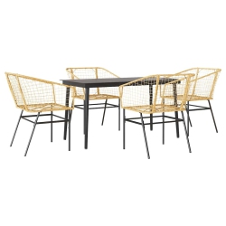 VIDAXL 5 Piece Garden Dining Set Poly Rattan Glass In Brown