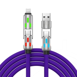 THE WAY 240W 4-In-1 Led Light Super Fast Charging Data Cable for Apple 27W Huawei Android Typec-Purple 65W-12W Super Fast Charging 2 Meters