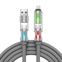 THE WAY 240W 4-In-1 Led Light Super Fast Charging Data Cable Suitable for Apple 27W Huawei Android Typec-Gray 65W-12W Super Fast Charging 2 Meters