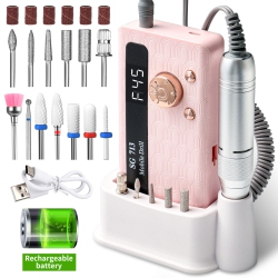 MYACUC Electric Nail File Professional Kit, Portable Nail Drill Electric File \w Bits & Base, Led Screen, Silent Rechargeable Nail Drills Machine For