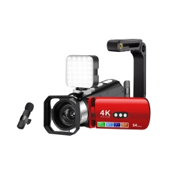 THE WAY D9 HD Digital Video Camera 4K Wireless Microphone Filter Camera - D9 + Fill Light + Wireless Microphone + Lens Hood + Stable Bracket + Card