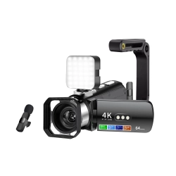 THE WAY D9 HD Digital Video Camera 4K Wireless Microphone Retro Filter Camera - D9 + Fill Light + Wireless Microphone + Lens Hood + Stable Bracket +