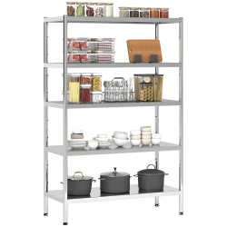 HOMCOM 5-Tier Kitchen Storage Shelf, Stainless Steel Shelving Storage Unit \w Adjustable Shelves for Kitchen Garage Warehouse, 35.8" W X 15.7" D X