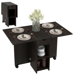 HOMCOM Folding Dining Table With Drawer And Storage Shelves, Space Saving Drop Leaf Table for Kitchen, Dining Room, Living Room In Dark Brown