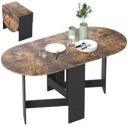 HOMCOM Oval Folding Dining Table, Space Saving Drop Leaf Table for Kitchen, Dining Room, Living Room, Rustic In Brown