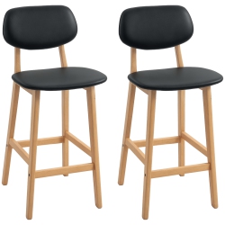 HOMCOM Modern Bar Stools Set Of 2, Pu Leather Upholstered Counter Height Barstools, Bar Chairs for Kitchen \w Footrest And Solid Wood Legs, Natural