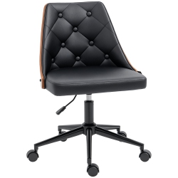 HOMCOM Office Chair, Pu Leather Desk Chair With 360 Degree Swivel Wheels, Adjustable Height, Tilt Function, Button Tufted Back In Black