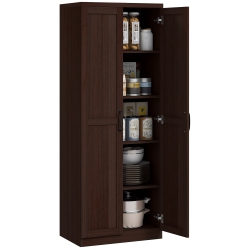 HOMCOM 63" Kitchen Pantry Cabinet With Shaker Doors, Modern Freestanding Tall Buffet Storage Cabinet With Adjustable Shelves, Distressed