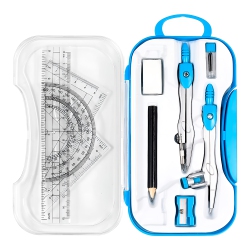 MAHA Geometry Set – 10-Piece Kit \w Compass, Protractor, Rulers, Pencil, Eraser, Sharpener & More – Full Drawing Set for Students \w Accurate