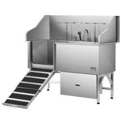 VEVOR 61-Inch Stainless Steel Dog Washing Station, Pet Grooming Tub W/ Ramp, Water Filter Board, Faucet & Showerhead & Leash Bathtub for Large &