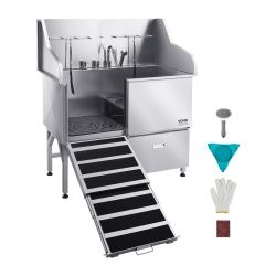 VEVOR 50-Inch Stainless Steel Dog Washing Station, Pet Grooming Tub W/ Ramp, Faucet & Showerhead & Soap Holder Leash Dog Bathtub for Large & Medium