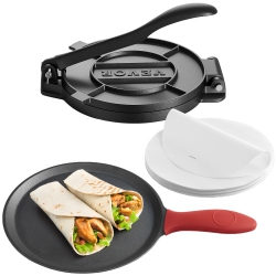 VEVOR 8-Inch Tortilla Press, Cast Iron Tortilla And Roti Maker, Heavy Duty Tortilladora Press, Pataconera Makers \w Handle And 100 PCs Parchment