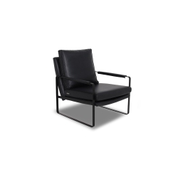 LUXANA HOME Accent Chair Semi-Aniline Full Top Leather High-Density Foam Feather + Fiber Back Cushion Modern – Black