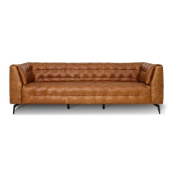 LUXANA HOME Sofa Bed 3-Seater Full Top Aniline Leather High-Density Foam Shining Metal Legs Modern – Brown In Black