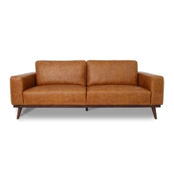 LUXANA HOME Sofa 3-Seater Full Top-Grain Aniline Leather \w A Buttery Matte Finish High-Density Foam \w Fiber And Feather Solid Oak Legs– Cognac