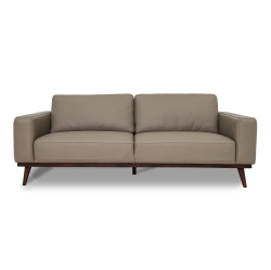 LUXANA HOME Sofa 3-Seater Full Top-Grain Aniline Leather With A Buttery Matte Finish High-Density Foam With Fiber And Feather Solid Oak Legs– Grey