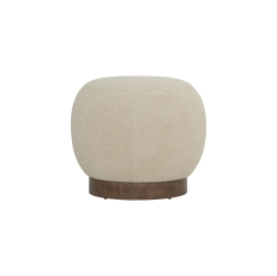 LUXANA HOME Pouf Warm Tone Oakaia Wood Base Teddy Fabric – In Beige