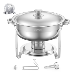 VEVOR 5 Qt 2 Pack Chafing Dish Buffet Set, Stainless Steel Chafer \w 2 Full Size Pans, Round Catering Warmer Server \w Lid Water Pan Folding Stand