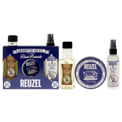 REUZEL Fiber Try Me Kit By for Men - 3 PC 1.3OZ Fiber Pomade, 3.38OZ Clay Spray, 3.38 Daily Shampoo