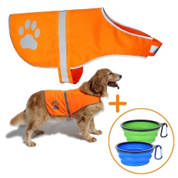 MAHA Reflective Dog Safety Vest (Orange/yellow, M) – High Visibility Adjustable Jacket \w Strips for Large Dogs – Ideal for Hunting, Night Walks