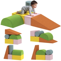 QABA Climbing Toys for Toddlers, 5-Piece Soft Foam Climbing Blocks Set \w Removable Cover, Indoor Activity Play Set for Crawling, Sliding And