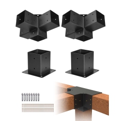 VEVOR 4X4In Pergola Bracket Kit, Inner 3.5X3.5, 2 PCs 4-Way Heavy Duty Corner Bracket Woodworks Diy Post Base Kit, Easy-Install Wooden Beams For