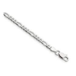 GEM AND HARMONY Mens Figaro Chain Bracelet In Sterling 9 Inches (4.0Mm) In Silver