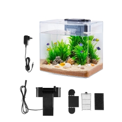 VEVOR 3.5 Gallon Fish Tank Aquarium, Arch Ultra-Clear Gpps Starter Smart Tank Adjustable 3-Color Lighting, Self Cleaning System For