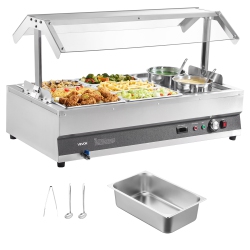VEVOR 6.34Qt Electric Soup Warmer, Two Pots & Six 1/3 Pans, Stainless Steel Commercial Food Warmer \w 86~185°F Adjustable Temp, 1500W Bain Marie \w