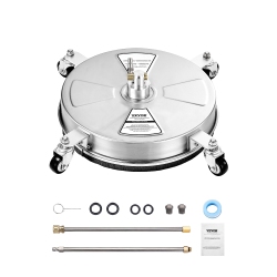 VEVOR 15" Pressure Washer Surface Cleaner, Stainless Steel Attachments \w 4-Wheel, 4000 Max Psi, 1/4 Quick Connector, 2 Spray Nozzles, 2 Extended