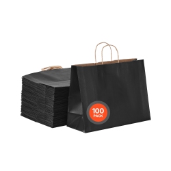 VEVOR 100PCs Kraft Paper Bags \w Handles, 16 X 6 X 12 In, Large Paper Grocery Bags, Reusable & 100% Recycled Take-Out Sacks, Plain Party Bag Bulk