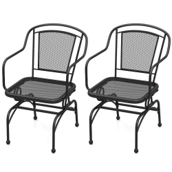 GYMAX Patio Rocking Chairs Set Of 2 W/ Metal Mesh Backrest & Seat Armrests Gentle
