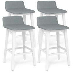 GYMAX 2PCs 29" Upholstered Barstools W/ Low Back Footrest & Wood Legs for Kitchen
