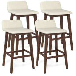 GYMAX 2PCs 29" Upholstered Barstools W/ Low Back Footrest & Wood Legs for Kitchen