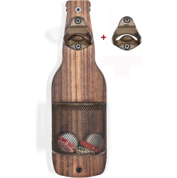 CHSSHA00 Vintage Wooden Wall Mounted Bottle Opener With Cap Catcher for Beer Lovers