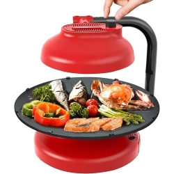 CHSSHA00 Smokeless Indoor Electric Grill, Portable Bbq Grill \w 360°Rotating Grill Plate, 2 Gears Temperature Control & Dual Fan Smoke Extractor