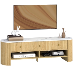 HOMCOM Tv Stand \w Storage, Modern Tv Table \w Marble-Effect Top, 3 Drawers And 2 Open Shelves for 32-65 Inch Television, Entertainment Center For