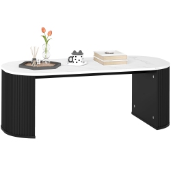 HOMCOM Coffee Table, Modern Center Table With Marble-Effect Top, Thicken Legs And Rounded Corners for Living Room In Black