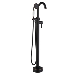 WOODBRIDGE Contemporary Single Handle Floor Mount Freestanding Tub Filler Faucet With Hand Shower In (Oil Rubbed Bronze) Finish