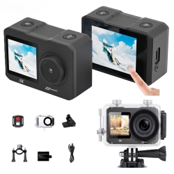 BNMQ 5K 30Fps / 4K 60Fps Action Camera With Dual Touch / Display Screen Eis Waterproof Underwater Remote Control And Bicycle Mounting Kit In Black
