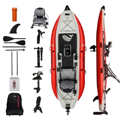 NAUTIQUA | Aruba | Deluxe Paddleboard Fishing Pedal Kayak | 1 Person | In Red