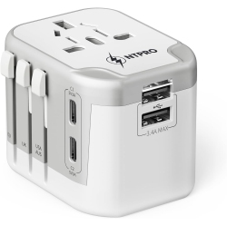 NTPRO Universal Travel Adapter | 5-In-1 With 2 USB-C & 2 USB-A | High Capacity 2400W, Fast Charging, Works In 200+ Countries (Us/eu/uk/au) In White