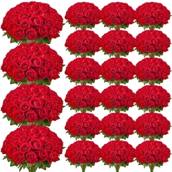 VEVOR 500 PCs Artificial Flowers, Real Looking Foam Fake Roses Bulk, Faux Bridal Shower \w Stems for Diy Wedding Bouquets, Home Centerpieces