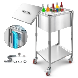 VEVOR 22"l X 16"w X 38"h Rolling Ice Chest Cooler Cart, Stainless Steel Cooling Bin On Wheels, 32.8 Quart Outdoor Stand Up Cooler Trolley \w Shelf