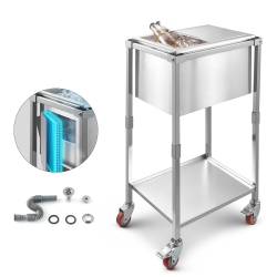 VEVOR 20"l X 14"w X 38"h Rolling Ice Chest Cooler Cart, Stainless Steel Cooling Bin On Wheels, 29.6 Quart Outdoor Stand Up Cooler Trolley \w Shelf
