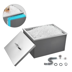 VEVOR 22"l X 17"w X 12"h Drop In Ice Chest, Stainless Steel Drop In Cooler, 45.3 Quart Commercial Ice Bin \w Pot Lid for Outdoor Kitchen Patio Bar