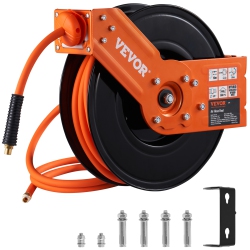 VEVOR 3/8 In X 50 Ft Retractable Air Hose Reel, Hybrid Air Hose Max 300Psi, Air Compressor Hose Reel \w 5 In Lead In, Ceiling / Wall Mount Heavy