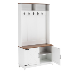 U-HOMY 5-In-1 Entryway Hall Tree With Bench, Shoe Storage & Hooks - In White