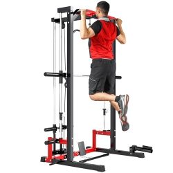 SOOZIER Power Cage Smith Machine, Multi-Function Power Rack \w Pull Up Bar, Lat Pull Down System, Squat Rack, Barbell Bar, Landmine, Plate Storage